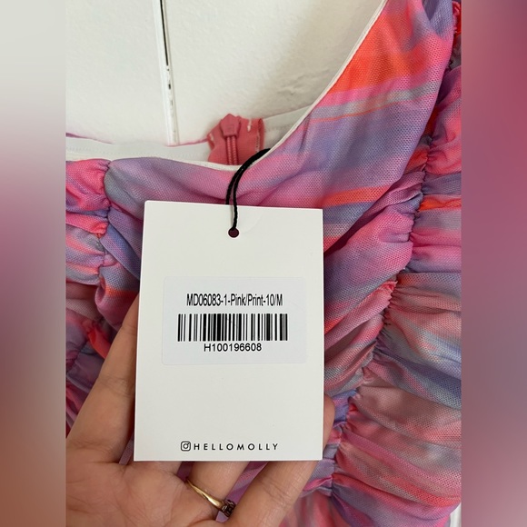 Hello Molly NWT “she’s out” pink one shoulder mini dress mesh purple swirl - Picture 6 of 8